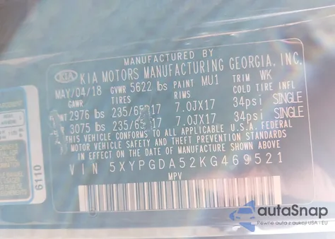 2019 Kia Sorento 3.3L Lx from USA, damaged, VIN 5XYPGDA52KG469521